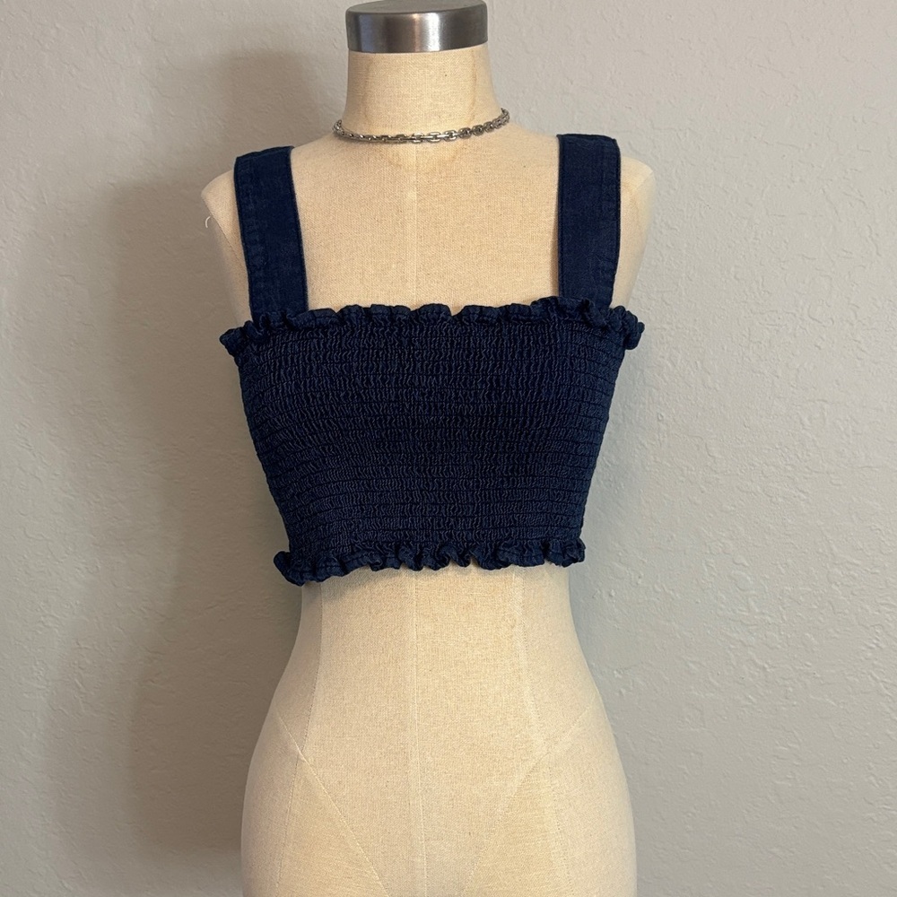 Urban Outfitters Dark Blue Smocked Crop Top - Picture 4 of 4